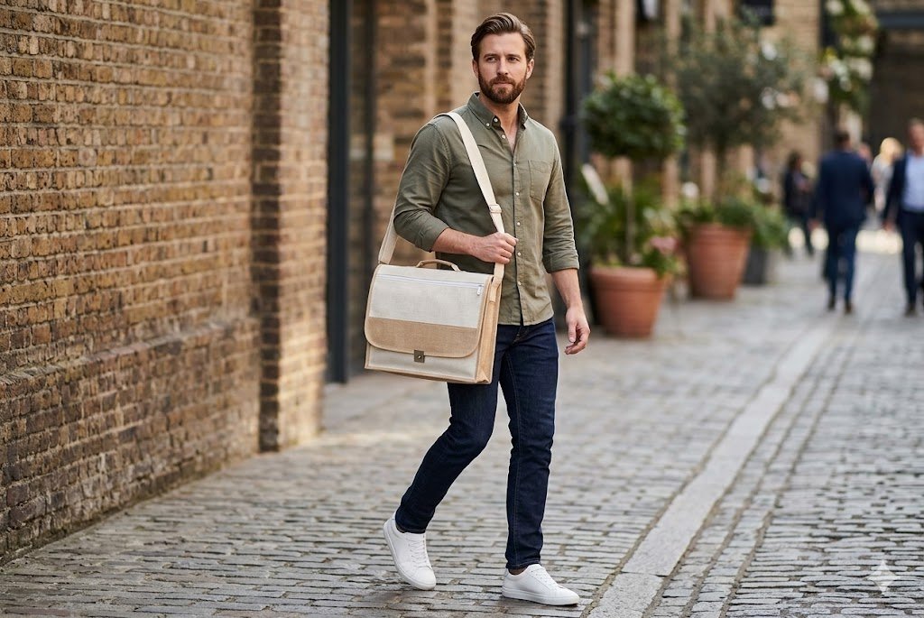 White jute laptop bag