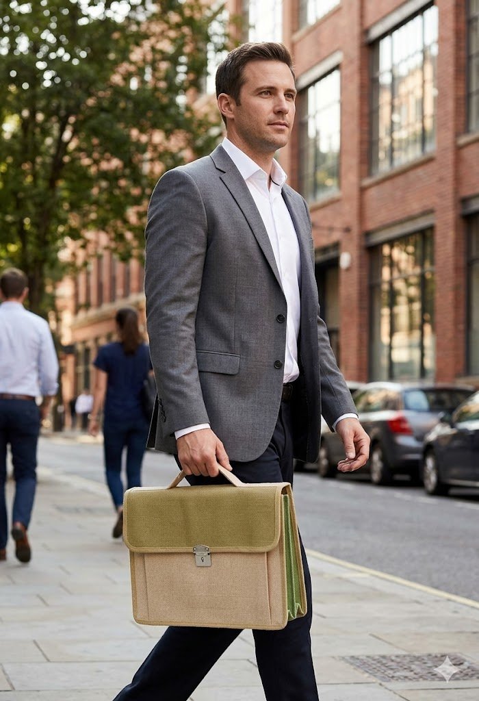 Green jute laptop bag