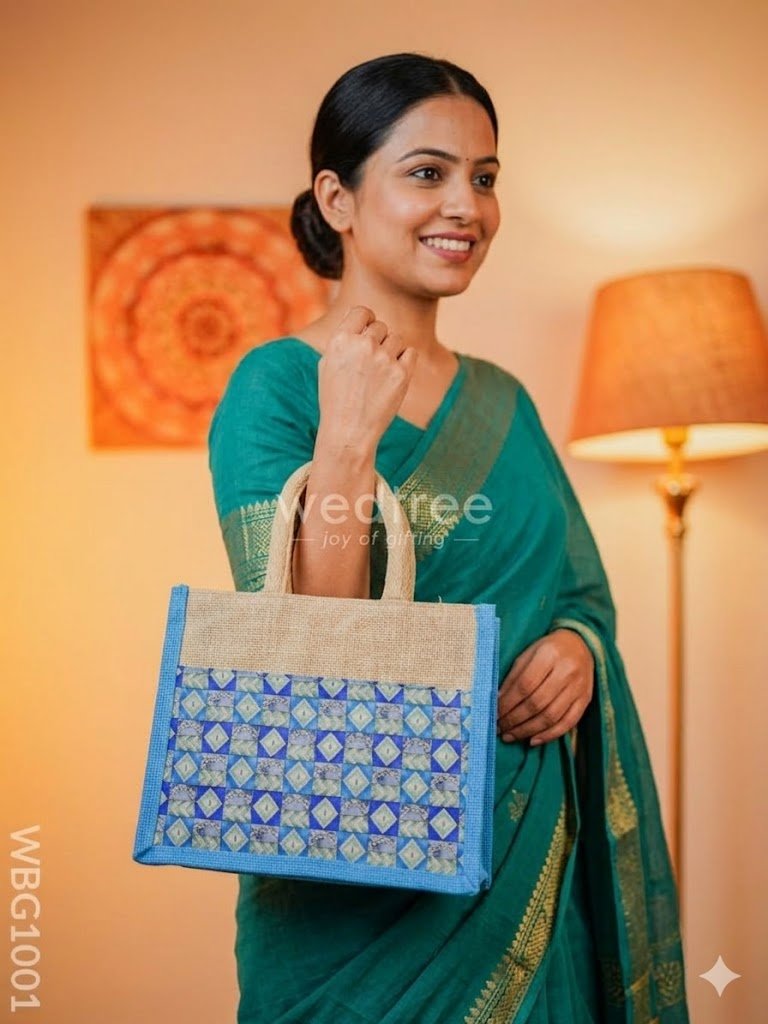 Blue jute bag  pack of 6